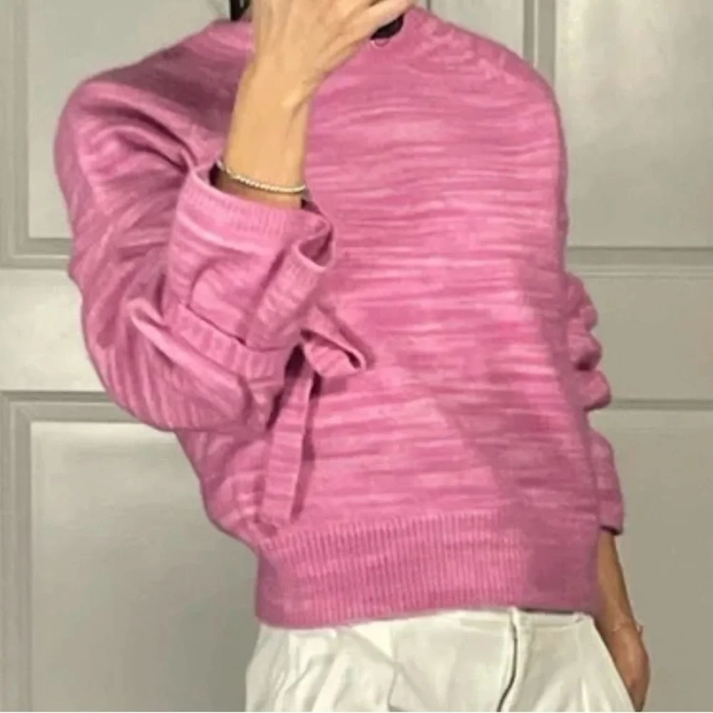 J. Crew Collection Pink Marled Alpaca Knit Tie Sleeve Sweater Sz M